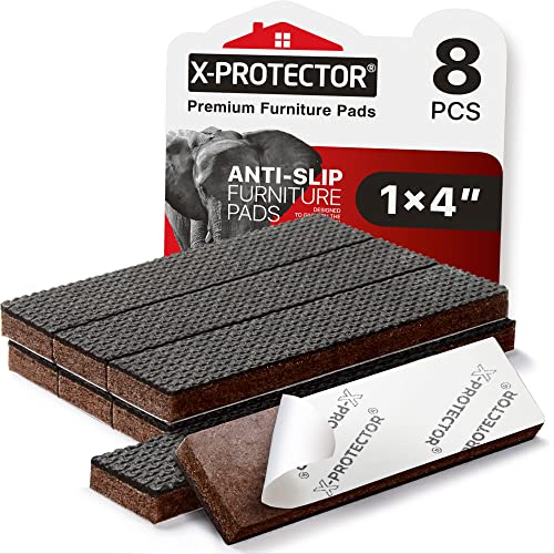 X-PROTECTOR Non-Slip Furniture Pads 8 PCS 1”x4” - Rubber Furniture Grippers | Rubber Furniture Grippers - Self-Adhesive Floor Protectors Grips for Furniture Feet - Keep Furniture in Place! - size: 8 Rectangular 1 x 4"