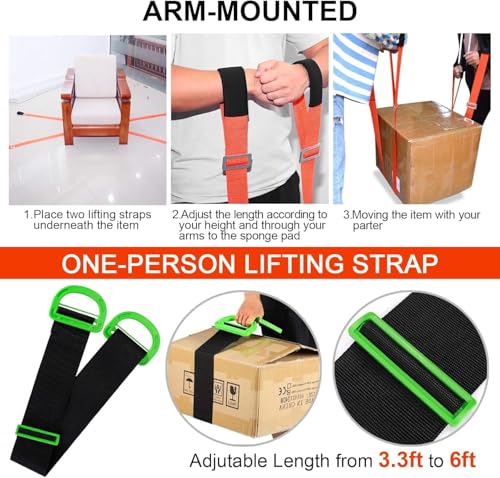 Anti-Slip Moving Straps, Adjustable Two-Person Shoulder Moving Lifting Straps with 1-Person Lifting Straps, Heavy Duty up to 800 lbs for Harness Moving Furniture & Appliances (Orange) | Moving Strap Heavy Duty up to 800 lbs for Harness Moving Furniture &
