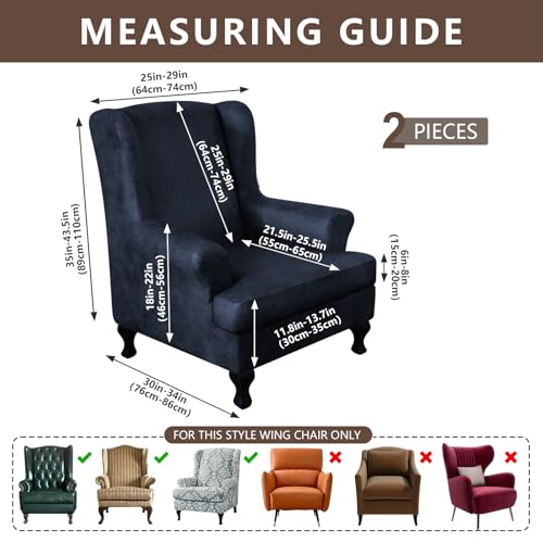 ANARACHON Leather Look Wingback Chair Covers, 2-Piece Wing Chair slipcover,Stretch Wing Back Armchair Slipcovers with Elastic Bottom, Soft Spandex Furniture Protector for Living Room (Navy) - color: Navy