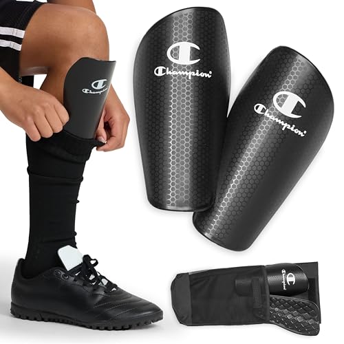 Champion Defender Elite Youth Soccer Shin Guards, Slip-in Curved Plastic Plate and EVA Foam Interior for a Contoured Fit, for Boys/Girls Soccer Game - size: Small-Medium
