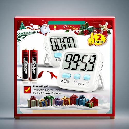 Antonki 2 Pack Digital Timer for Kids, Magnetic Countdown Kitchen Timers for Cooking, Egg, Classroom, Teacher, Exercise, Study, Oven - Battery Included - color: 2 * Classic White ( 97%+choice )
