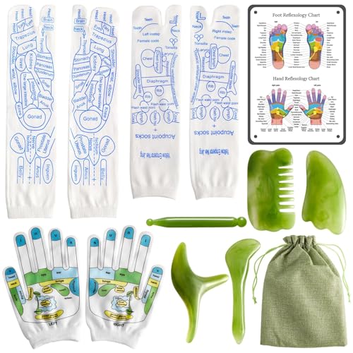Reflexology Socks with Gloves Tools Set Foot Massage Socks Reflexology Socks with 5 Tools Socks with Trigger Point Massage Tool Acupressure Socks Reflexology Foot Massage Socks for Women and Men