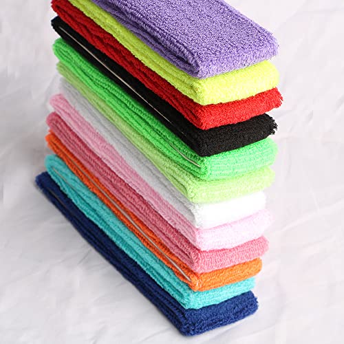 Cotton Sweatband Headbands,Pack of 12,Elastic Stretchy Sport Terry Cloth Sweat Bands,Yoga Workout Fitness Exercise Basketball Headband - color: 12pcs x mixed color cotton sweatband headbands