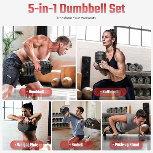 FEIERDUN Adjustable Dumbbells Set, 48/68/88lbs Free Weight Set with 4 Modes, Used as Barbell, Kettlebells, Push up Stand, Fitness Exercises for Home Gym Suitable Men/Women - style: B:48LB(24LB Pair)