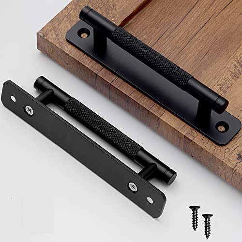 12 Pack 5 Inch 128 mm Matte Black Barrel Knurled Cabinet Handles with Base Plate Aluminum Cabinet Pulls for Drawer Sliding Door Charcuterie Board Black Drawer Handles Drill&Punch Free - color: BarrelBlack, size: 5 Inch