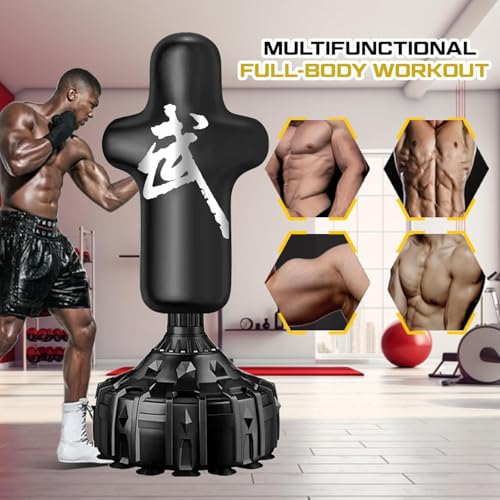 Punching Bag with Stand 70"-203lbs, Freestanding Heavy Boxing Bag Including 12OZ Boxing Gloves for Adult Youth Gift Selection Upgraded - color: Black Human form 70'' with Boxing Gloves and Wrist Guard