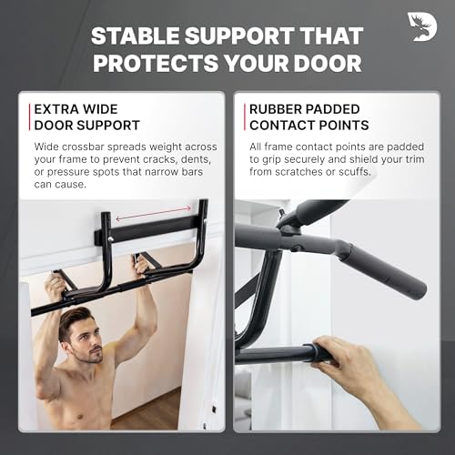 DMoose Fitness Pull Up Bar for Doorway - Upto 250 Lbs Capacity, No Screwing or Slipping, Hanging Pullup & Chin Up Bar for Door Frame - Multi Padded Grips for Strength Training with Installation Guide - color: Black
