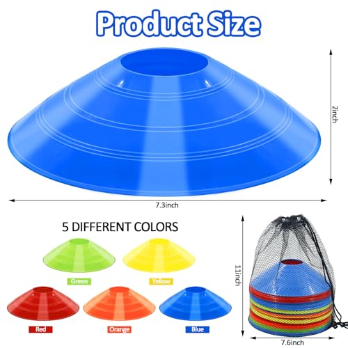 60/30 Pack Soccer Training Cones - Agility Cones with Carry Bag, Sturdy Disc Cones for Sports Training, Soccer, Football, Basketball, Indoor Outdoor Sports, Festive Events, Field Cone Markers - color: Multi-Color-100 Pack