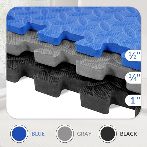 Fitvids Puzzle Exercise Gym Flooring Mat, 1/2" Thick High-Density EVA Interlocking Tiles Workout Mat for Home Gym, Fitness Equipment, MMA, Gymnastics, 6-Piece Shock-Absorbing Exercise Mat (24 Sq Ft) - color: Navy, style: 1/2" Thick, 6 Tiles (24 Sq Ft)