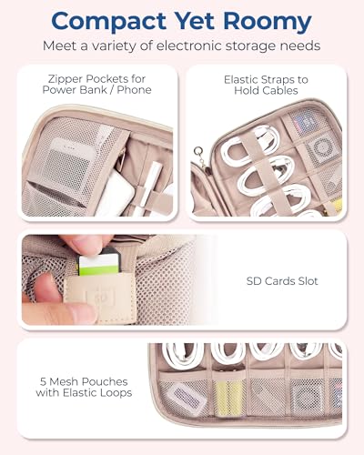 BAGSMART Electronics Organizer Travel Case, Cable SD Card Phone Accessories Organizer Bag for Women Travel Essentials, Warm Grey - color: F-Warm Grey