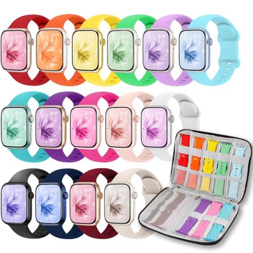 15 Pack Sport Band Compatible with Apple Watch Bands for Women Men 40mm 41mm 38mm 46mm 45mm 44mm 42mm 49mm,iWatch bands with Storage Organizer for iWatch Series 10 9 8 7 6 5 4 3 2 SE Ultra - color: Pack of 15-1, size: 38mm/40mm/41mm/42mm(Series 11 10)