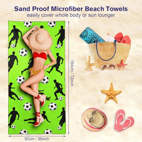 Soccer Player Silhouettes Beach Towel, 36"x72" Sand Free Quick Dry Thin Lightweight Microfiber Football Towel Gifts - color: Sport-8