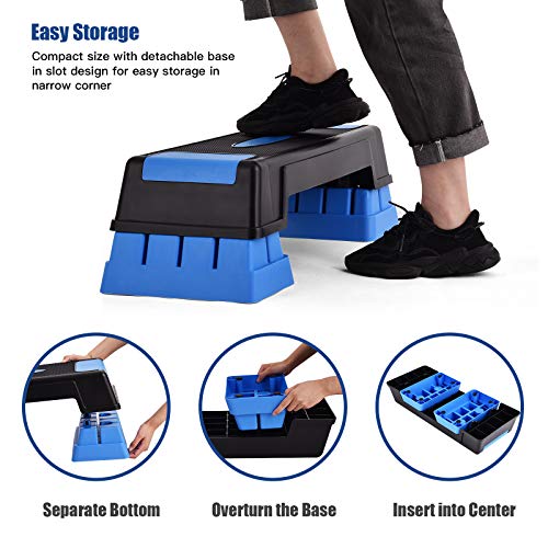 Aerobic Step Platform for Exercise w/Risers, Workout Step Height Adjustable 5"-7"-9", Fitness Step 450lbs Capacity, Non-slip Exercise Step Deck for Home/Gym - color: Blue