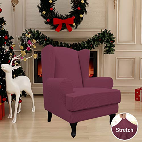 Easy-Going Stretch Wingback Chair Sofa Slipcover 2-Piece Sofa Cover Furniture Protector Couch Soft with Elastic Bottom, Spandex Jacquard Fabric Small Checks ASH Rose - color: Ash Rose