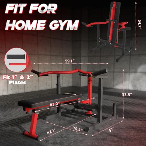 Chest Press Machine, 2"*2" Chest Workout Equipment with Independent Converging Arms Adjustable Incline Bench for Chest & Arms, AB Workouts, Shoulder - color: Red