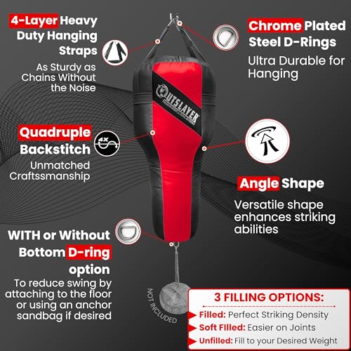 Outslayer Angle Uppercut Heavy Punching Bag for Boxing & MMA - Customizable Colors, Optional D-Ring, Unfilled/Soft Filled Choices - Made in USA - color: Gray/White, style: FIlled WITH Bottom D-Ring