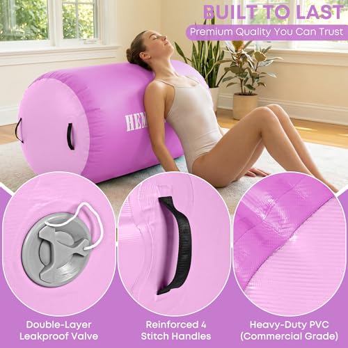 Inflatable Gymnastics Air Barrel Roller with Electric Pump, Heavy Duty PVC Tumbling Barrel Back Handspring Trainer, Air Tumble Track Mat for Home Gym, Cheerleading, Yoga Practice - color: Lavender & Pastel Pink, size: 3.3'L x 2'D