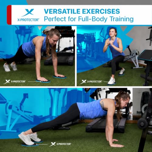 X-Protector Sliders for Working Out - 2 PCS - Double-Sided Exercise Sliders for Hard & Carpeted Floors - Gliders for Exercising! - color: Black & Blue