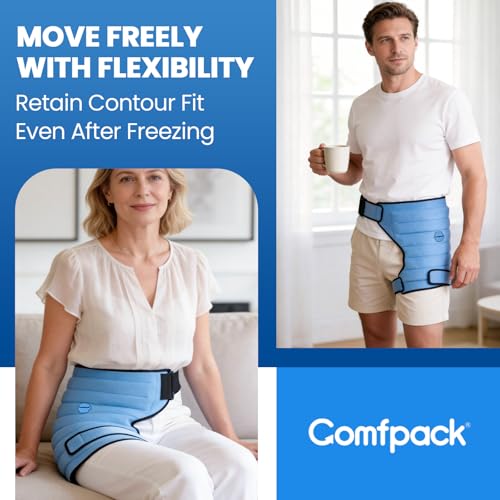 Comfpack Hip Ice Pack Wrap, 2 Hours Long Lasting Cold for Hip Replacement Surgery, Flexible & Evenly Cooling Reusable Ice Pack for Injuries, Sciatica, Bursitis, Hip Flexor Pain, Gift for Men Women - size: Small/Medium