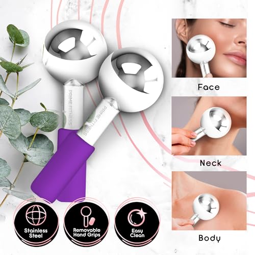 Ice Globes for Facials, Unbreakable Steel Cooling Roller, Cryo Sticks for Face, Massager for Face, Neck & Eyes, Skin Care for Dark Circles, Puffiness, Wrinkles, Collagen Production (Purple) - color: Purple