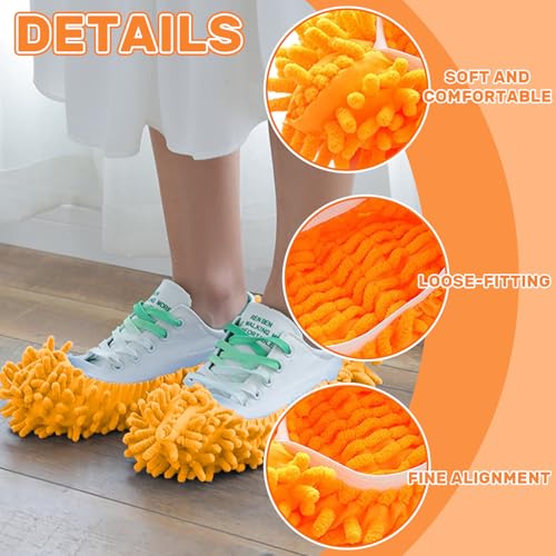 Mop Slippers Shoes for Women Men Foot Dust Duster Microfiber Dust Hair | Reusable Sweeper Cleaning Tool for House Bathroom Kitchen - color: Orange 1pair, size: F