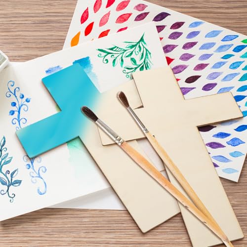 Anglechic 12 Pcs Wooden Cross Craft 12 Inch Wood Crosses for Crafts Unfinished Wood Cutouts for DIY Arts Craft Project Easter Sunday School Church Home Decoration - color: natural color