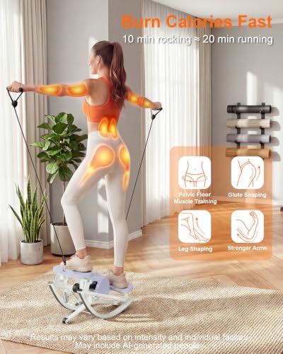 Rock Stepper for Exercise at Home, Rocking Stepper Side to Side | Rocker Stepper with Resistance Bands & Handlebar for Full Body Workout, Lateral Stepper Exercise Machine (Utility Patent) - color: Purple