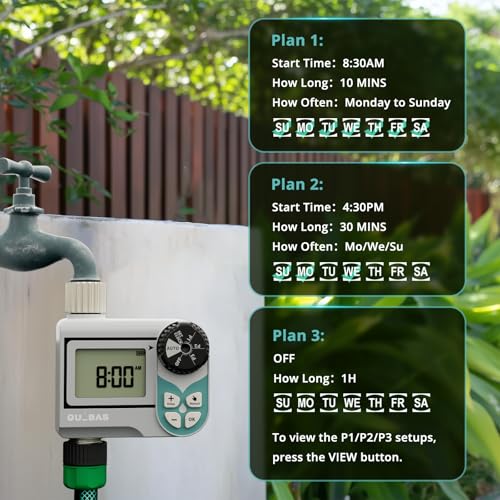 QUOBAS Low Pressure Water Timer, Weekly Sprinkler Timer for Garden Hose | Programmable Hose Timer with Brass Inlet & Outlet, Zero Pressure Water Timer for Rain Barrel, Rain Delay/Manual/Auto Modes - size: Weekly Program 1 Zone
