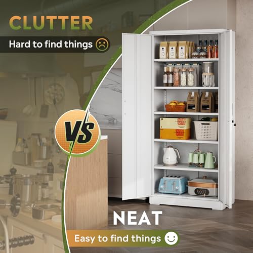 DEVAISE Garage Storage Cabinet, Metal Storage Cabinet, Lockable Steel File Cabinet, White for Home, Office, Garage, Shool, Gym
