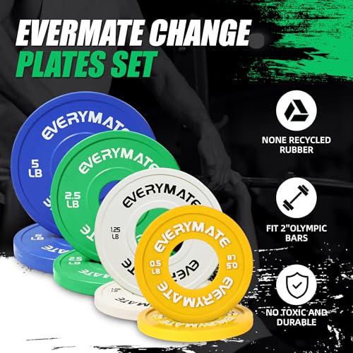 EVERYMATE Change Weight Plates 1.25LB 2.5LB 5LB Set Fractional Plate Olympic Bumper Plates for Cross Training Bumper Weight Plates Steel Insert Strength Training Weight Plates - color: 18.5LB (0.5+1.25+2.5+5) x2