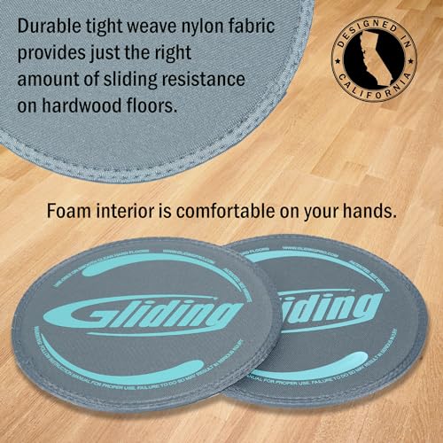 Gliding 9” Sliders for Working Out on Hardwood/Tile Floors, 1 Pair 4 Videos | The Original Exercise Sliders Disc for Full Body Fitness, Pilates, Core, Physical Therapy and Resistance Workouts - color: Grey (Hardwood) +Manual