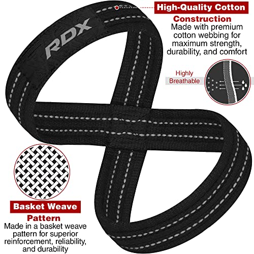 RDX Weight Lifting Straps Figure 8, Anti Slip Strap with Cuffs Wrist Support for Gym Workout Deadlift Powerlifting Bodybuilding Weightlifting, Fitness Strength Training, Hand Bar Grip for Men - color: BLACK GRAY, size: Medium