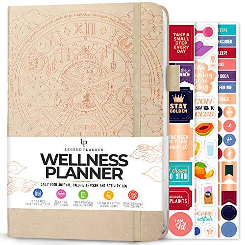 Legend Wellness Planner & Food Journal – Daily Diet & Health Journal with Weight Loss, Measurement & Exercise Trackers – Lifestyle & Nutrition Diary – Lasts 6 Months, A5 size – Seashell Gold - color: Seashell Gold Foil, size: A5 (5.8” x 8.3”)