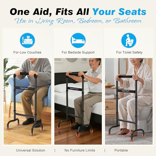 Stand Assist Aid for Elderly, Couch & Chair, Fits Tight Spaces | 17.5" Wide Iron Base Adjustable 29.5"-38.7", 450LB Heavy Duty Safe Stand Assist for Seniors & Recovery - color: Black
