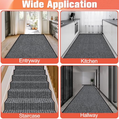 MYFAMIREA Commercial Floor Mat 3' x 10' Extra Large Front Door Industrial Rug Heavy Duty Brush Step Entrance Mat Weather Utility Rug with Non Slip Rubber Backing Low Profile for Entryway,Charcoal Grey - size: 3 x 10 Feet