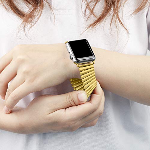 Stainless Steel Stretchable Band Compatible with Apple Watch Series 6/5/4/3/2/1 SE, 41mm/45mm/42mm/38mm/40mm/44mm, Expansion Clasp, Black, 38mm/40mm/42mm/44mm - color: Gold, size: 38MM/40MM/41MM S/M
