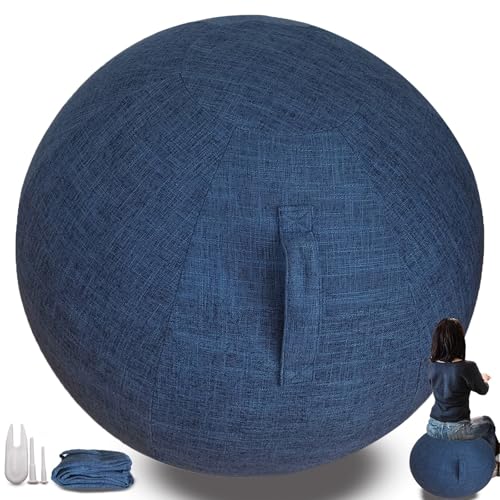 Protective Cover for Fitness Balls | Air Plug Included, Exercise Ball, For Pregnancy Ball Chair Yoga Ball, No Yoga Ball Included Washable Linen Ball Cover - color: Blue, size: 65CM