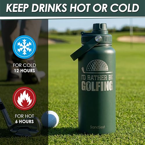 SANDJEST Golf Insulated Stainless Steel Water Bottle 32oz, I Would Rather Be Golfing, Vacuum Chug Lid Travel Tumbler for Men Friends Dad Brothers Golfers Coaches, Birthday Christmas - color: Golf