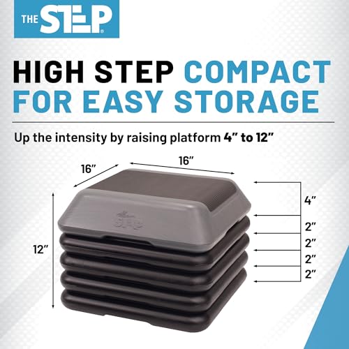The Step Adjustable High Step Aerobic Platform with 4 Risers, Home Gym Workout Equipment, Fitness Exercise Equipment Made in the USA - color: Grey