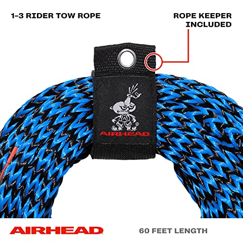 Airhead 1-6 Person Tow Rope for Towable Tubes, Heavy Duty Boat Towline for Tubing, UV Resistant 16 Strand Polypropylene with Rope Keeper, up to 6,000 lb Break Strength - size: 3 Person