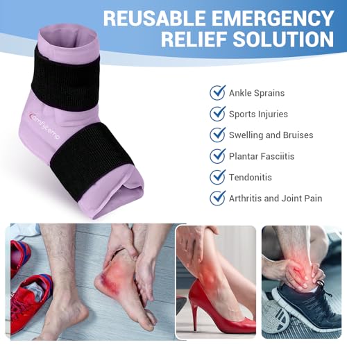 Comfytemp Ankle Foot Ice Pack Wrap for Plantar Fasciitis Relief, Ankles Brace for Sprain, Heel Spur, Swelling, Achilles Tendonitis, Cold Bag for Injuries Reusable, Hot Cold Compress, 1 Pack (Purple) - color: Purple 70, size: Large