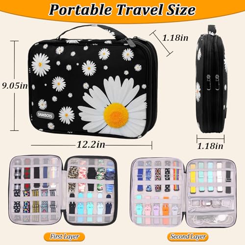 Watch Band Organizer Case for Apple Watch Band, Portable Bands Holder Organizer for 35 Straps, Travel Strap Storage Bag for iWatch Bands, Pin and Other Accessories Women (Daisy) - color: Whiteflower