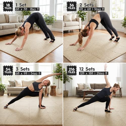 18pcs Puzzle Exercise Mat, 12.6"x12.6"x0.4", 18sqft EVA Interlocking Foam Floor Tiles, Protective, Water-Resistant Flooring for Home Gym & Workout Equipment - color: Beige