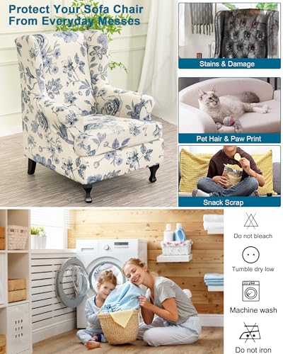 CRFATOP Soft Wing Chair Slipcovers 2 Pieces Wingback Chair Covers Sofa Slipcover with Arms Stretch Jacquard Wing Back Armchair Cover Furniture Protector for Wingback Chairs Living Room,C49 - color: Color C49