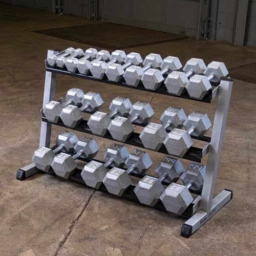 Body Solid (GDR48) 3-Tier Dumbbell Rack - Heavy-Duty 48inch Wide Weight Stand for 5-55 lb. Dumbbells Set, Home Gym Storage Solution