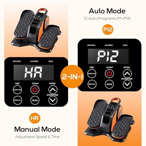 NEWBULIG Under Desk Elliptical Machine, Ellipse Leg Exerciser As Seen On TV with Remote Control, 12 Adjustable Speeds, Forward & Reverse, Mini Ellipse Leg Trainer for Home & Office - style: Orange