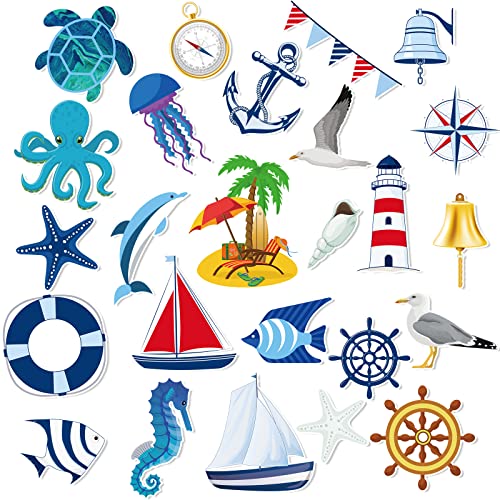 BBTO 25 Pcs Cruise Door Magnetic Turtle Car Magnets Flip Flop Boat Anchor Cruise Ship Decorations Magnetic Fridge Magnetic Decal Life Preserver Ring Ship Steering Wheel Decorative(Sea Color) - color: Sea Color