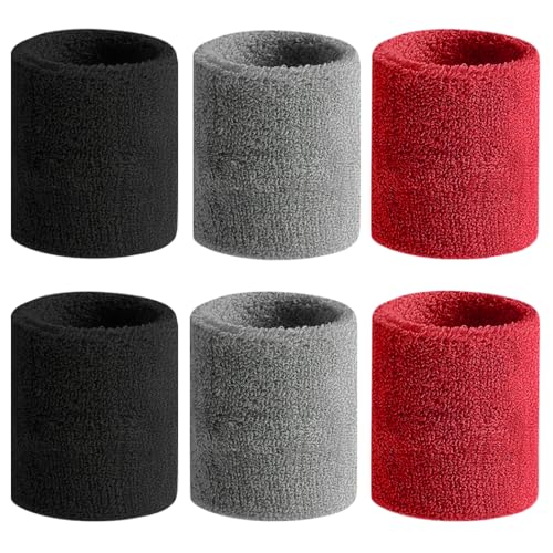 BEACE Sweatbands Sports Wristband for Men & Women - Moisture Wicking Athletic Cotton Terry Cloth Sweatband for Tennis, Basketball, Running, Gym, Working Out - color: Black/Gray/Maroon