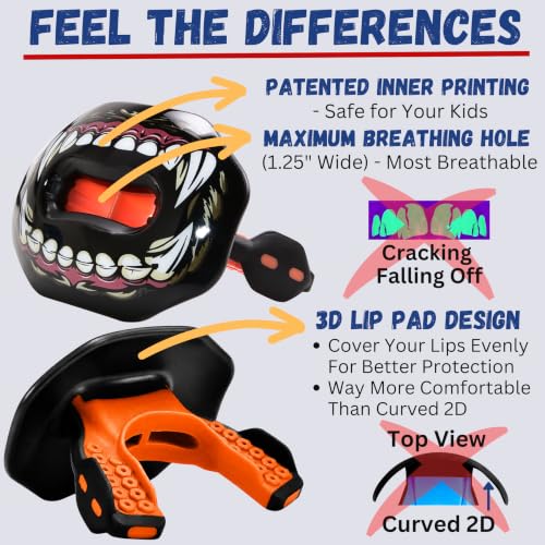 Oral Mart Flag Football Mouth Guard with 3D LipFit Design for Kids - Youth Football Mouthguard (No Boil) Cool Instant Fit Lip Guard Mouthpiece for Braces (Detachable Helmet Strap Included) - color: Fierce Bear