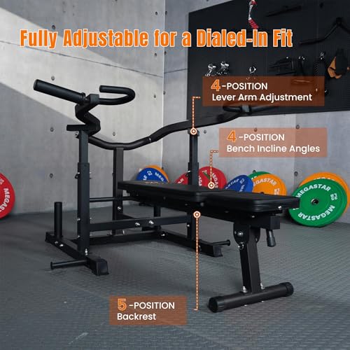 Chest Press Machine – Converging Motion for Home Gym, Adjustable Flat/Incline Bench with Dual Band Pegs, Versatile for Chest & AB Workouts - color: Black